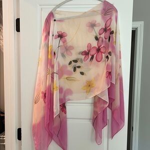 Floral Sheer Pink and Yellow Shawl